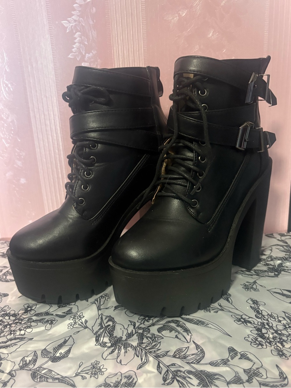 Lace and strap ankle boot